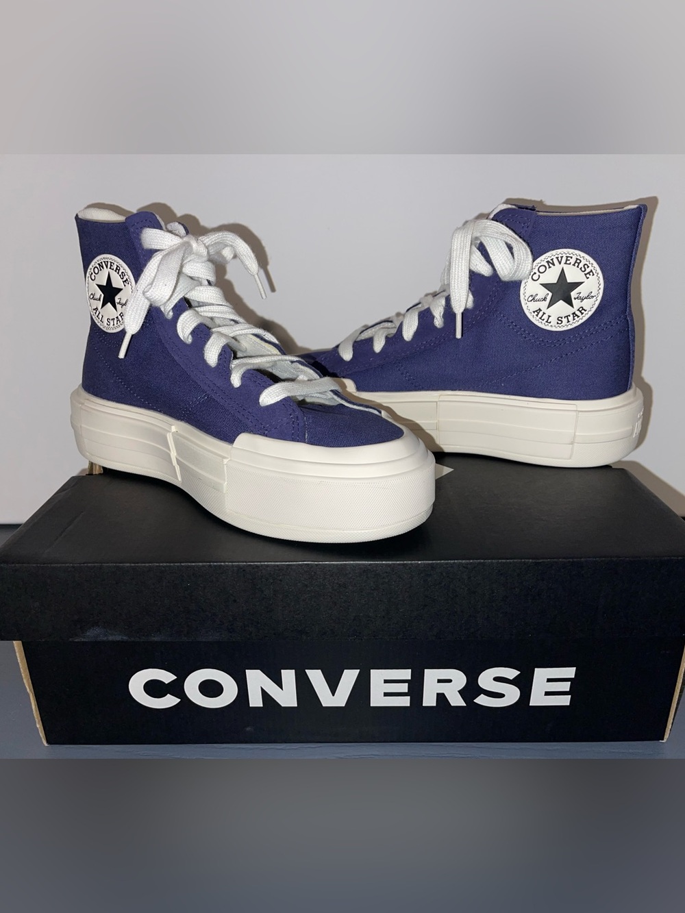 Converse High Top Platform Sneakers - Purple Canvas with White Accents